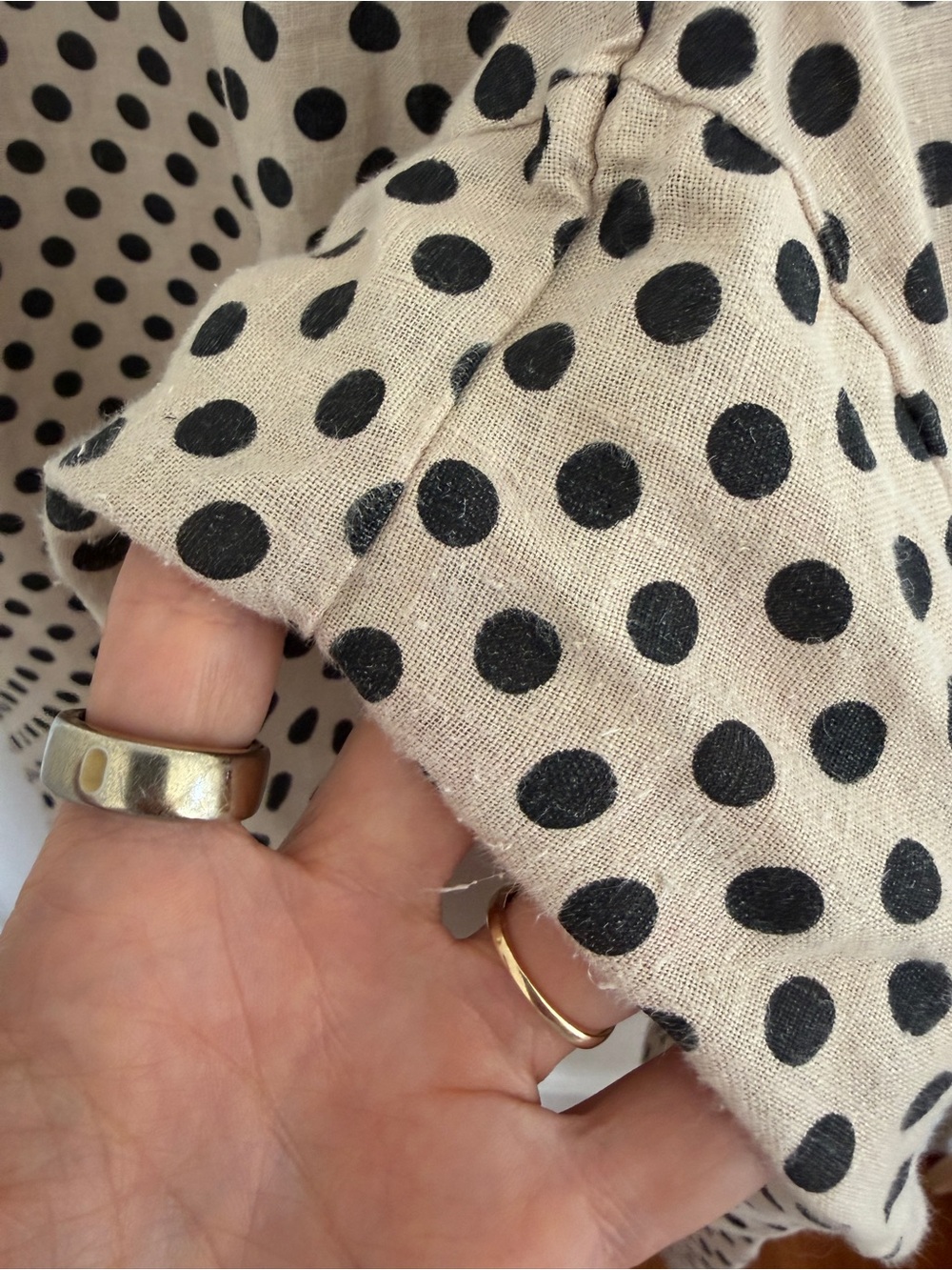 Polka Dot Linen Wide-Leg Pants - Beige/Black - Picture 3 of 4